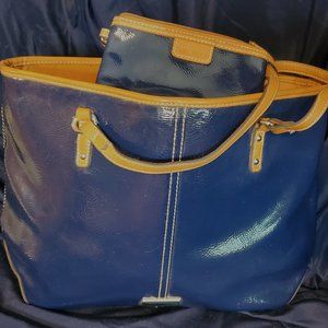 NINE WEST Navy Patent Leather Tote